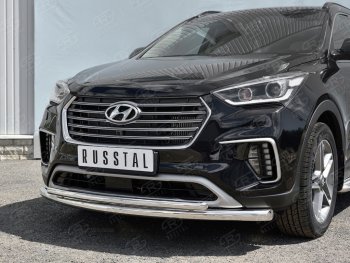 18 599 р. Защита переднего бампера (2 трубыØ42 мм, нержавейка) SLITKOFF  Hyundai Grand Santa Fe  1 DM (2016-2018) рестайлинг  с доставкой в г. Майкоп. Увеличить фотографию 2