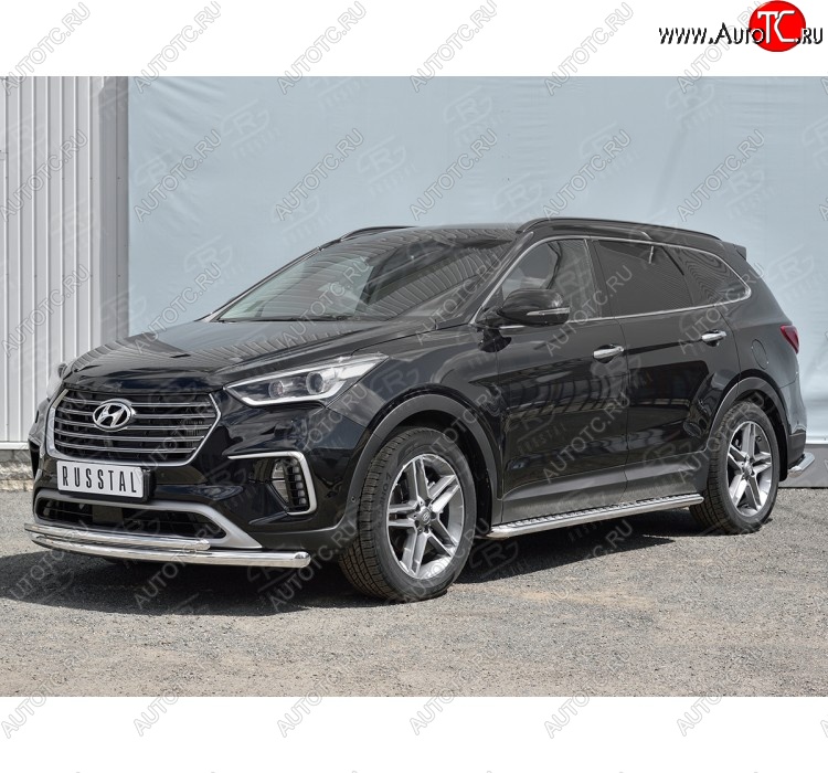 18 599 р. Защита переднего бампера (2 трубыØ42 мм, нержавейка) SLITKOFF  Hyundai Grand Santa Fe  1 DM (2016-2018) рестайлинг  с доставкой в г. Майкоп