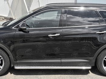 24 649 р. Порожки для ног (Ø42) SLITKOFF  Hyundai Grand Santa Fe  1 DM (2016-2018) рестайлинг (лист - алюминий, профиль - нержавейка)  с доставкой в г. Майкоп. Увеличить фотографию 2