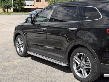 24 649 р. Порожки для ног (Ø42) SLITKOFF  Hyundai Grand Santa Fe  1 DM (2016-2018) рестайлинг (лист - алюминий, профиль - нержавейка)  с доставкой в г. Майкоп. Увеличить фотографию 3
