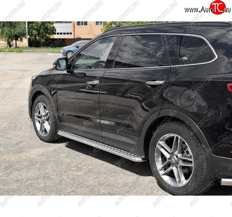 24 649 р. Порожки для ног (Ø42) SLITKOFF  Hyundai Grand Santa Fe  1 DM (2016-2018) рестайлинг (лист - алюминий, профиль - нержавейка)  с доставкой в г. Майкоп