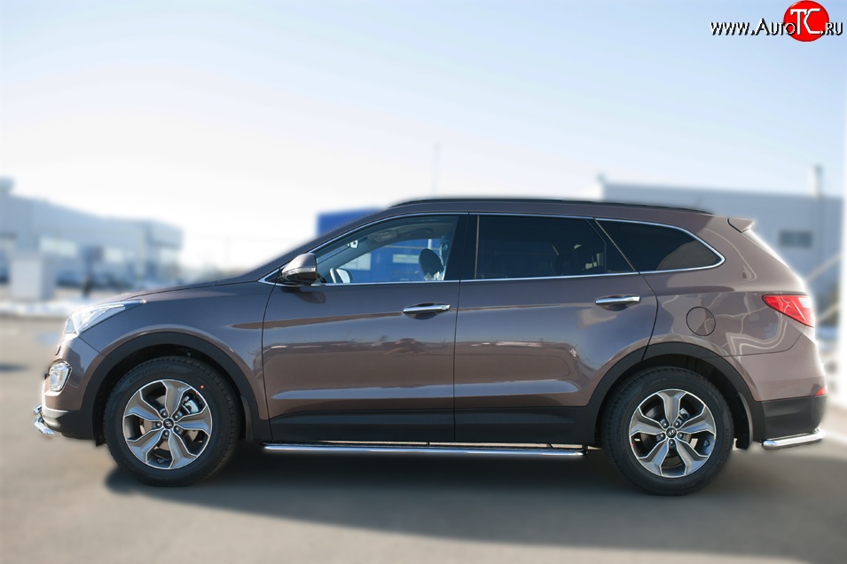 24 649 р. Широкая защита порогов SLITKOFF  Hyundai Grand Santa Fe  1 DM (2013-2016) дорестайлинг  с доставкой в г. Майкоп