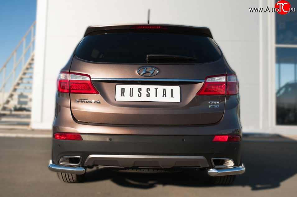 16 299 р. Защита заднего бампера (Ø63 мм уголки, нержавейка) SLITKOFF  Hyundai Grand Santa Fe  1 DM (2013-2016) дорестайлинг  с доставкой в г. Майкоп