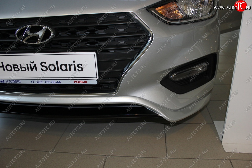 4 999 р. Накладка на передний бампер АвтоКрат  Hyundai Solaris  HCR (2017-2020) седан дорестайлинг (Неокрашенная)  с доставкой в г. Майкоп