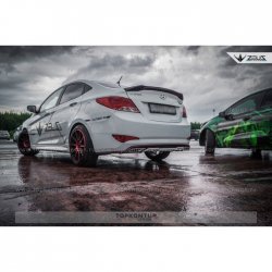 8 999 р. Накладка на задний бампер TopKontur Design Hyundai Solaris RBr седан дорестайлинг (2010-2014) (Неокрашенная)  с доставкой в г. Майкоп. Увеличить фотографию 2