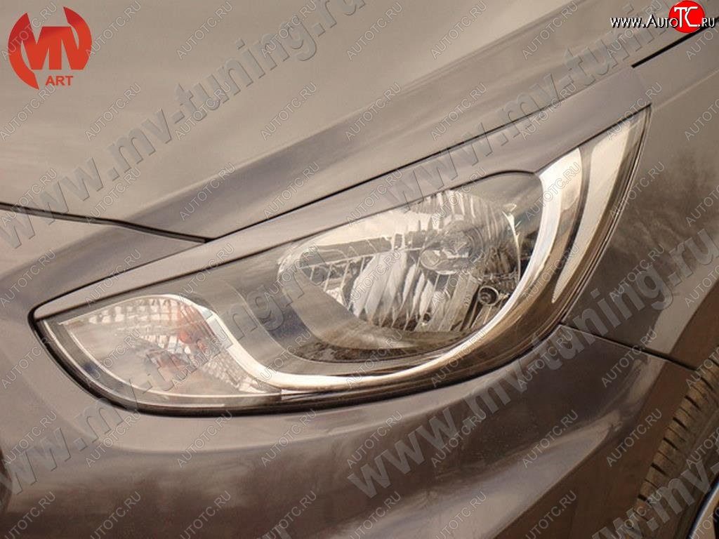 1 149 р. Реснички на фары MV tuning v2 Hyundai Solaris RBr хэтчбэк дорестайлинг (2010-2014) (Неокрашенные)  с доставкой в г. Майкоп