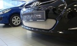 1 539 р. Сетка на бампер Russtal (хром) Hyundai Solaris RBr седан дорестайлинг (2010-2014)  с доставкой в г. Майкоп. Увеличить фотографию 2