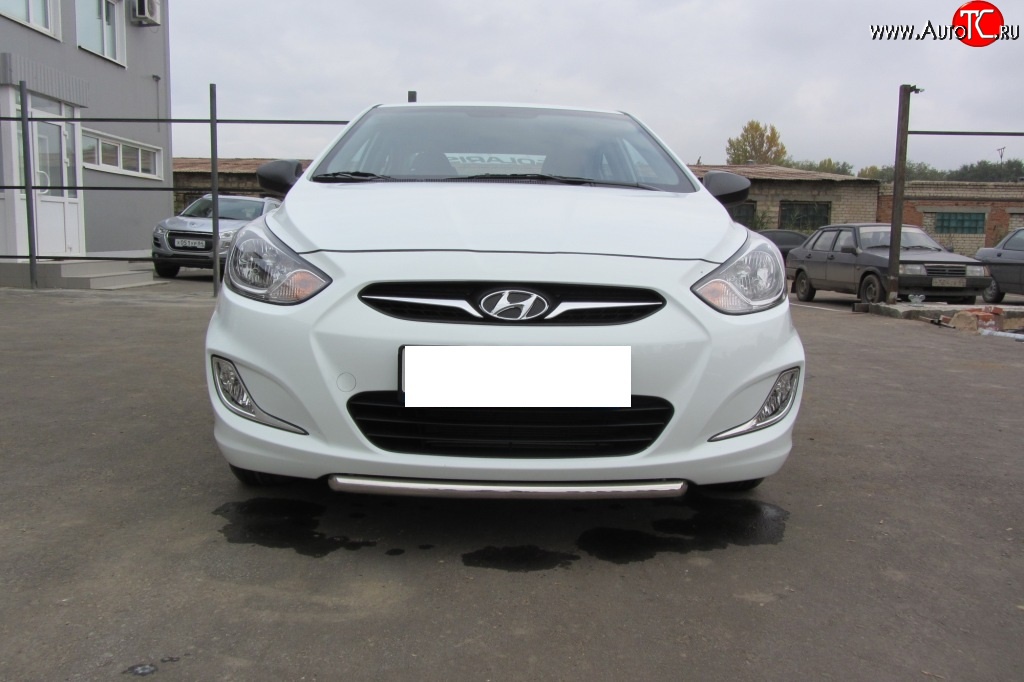 5 799 р. Защита переднего бампера Slitkoff (Ø 42 мм)  Hyundai Solaris  RBr (2010-2014) седан дорестайлинг, хэтчбэк дорестайлинг (Нержавеющая сталь)  с доставкой в г. Майкоп