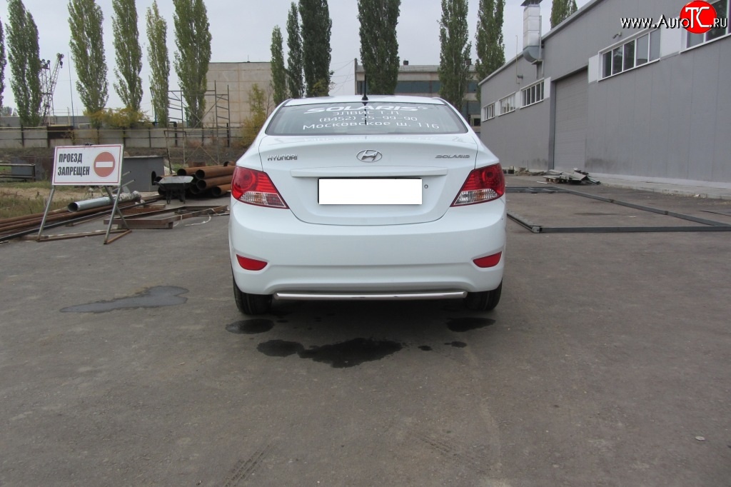 4 299 р. Одинарная защита заднего бампера из трубы диаметром 42 мм Slitkoff Hyundai Solaris RBr седан дорестайлинг (2010-2014) (Нержавейка, Полированная)  с доставкой в г. Майкоп
