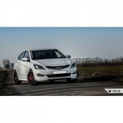 4 499 р. Накладка на передний бампер TopKontur Design Hyundai Solaris RBr седан рестайлинг (2014-2017) (Глянец под окраску, Неокрашенная)  с доставкой в г. Майкоп. Увеличить фотографию 3