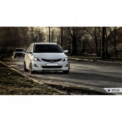 4 499 р. Накладка на передний бампер TopKontur Design Hyundai Solaris RBr седан рестайлинг (2014-2017) (Глянец под окраску, Неокрашенная)  с доставкой в г. Майкоп. Увеличить фотографию 4