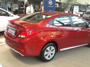 4 999 р. Пластиковые пороги АвтоКрат Hyundai Solaris RBr седан рестайлинг (2014-2017) (Неокрашенные)  с доставкой в г. Майкоп. Увеличить фотографию 4