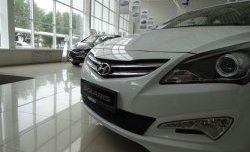 2 099 р. Сетка на бампер Russtal (черная) Hyundai Solaris RBr седан рестайлинг (2014-2017)  с доставкой в г. Майкоп. Увеличить фотографию 4