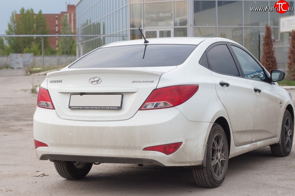 2 899 р. Лип спойлер Кураж средний  Hyundai Solaris  RBr (2014-2017) седан рестайлинг (Неокрашенный)  с доставкой в г. Майкоп