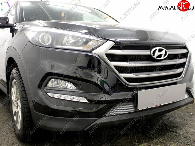 1 539 р. Защитная сетка на бампер Russtal (хром) Hyundai Tucson TL дорестайлинг (2015-2018)  с доставкой в г. Майкоп