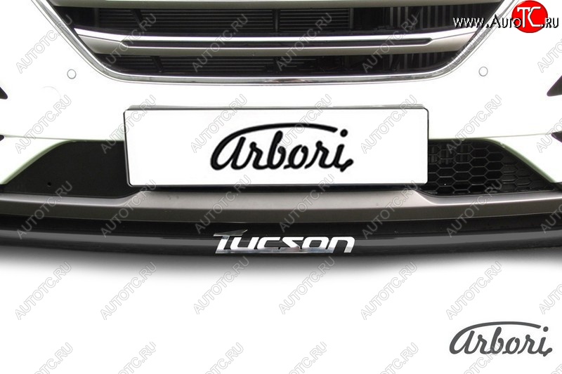 7 199 р. Защита переднего бампера Arbori (с надписью, черная, 1 труба d42 mm). Hyundai Tucson TL дорестайлинг (2015-2018)  с доставкой в г. Майкоп