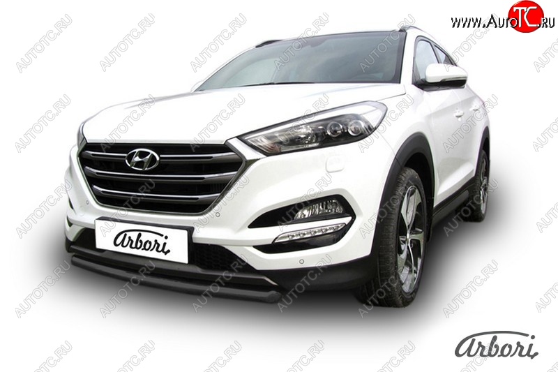 8 189 р. Защита переднего бампера Arbori (черная, 1 труба d57 mm). Hyundai Tucson TL дорестайлинг (2015-2018)  с доставкой в г. Майкоп
