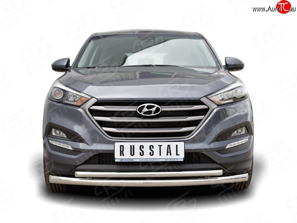 16 999 р. Защита переднего бампера (2 трубыØ63 и 42 мм, нержавейка) SLITKOFF Hyundai Tucson TL дорестайлинг (2015-2018)  с доставкой в г. Майкоп