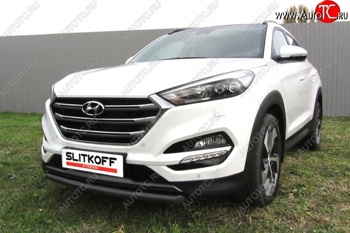 9 999 р. Защита переднего бампера из трубы d57 Slitkoff  Hyundai Tucson  TL (2015-2018) дорестайлинг (Цвет: серебристый)  с доставкой в г. Майкоп