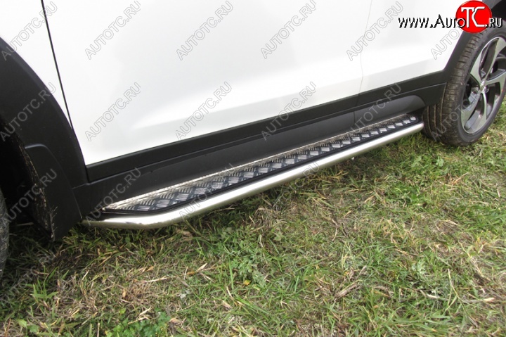 15 999 р. Широкая защита порогов Slitkoff  Hyundai Tucson  TL (2015-2018) дорестайлинг (Нержавейка, Полированная)  с доставкой в г. Майкоп