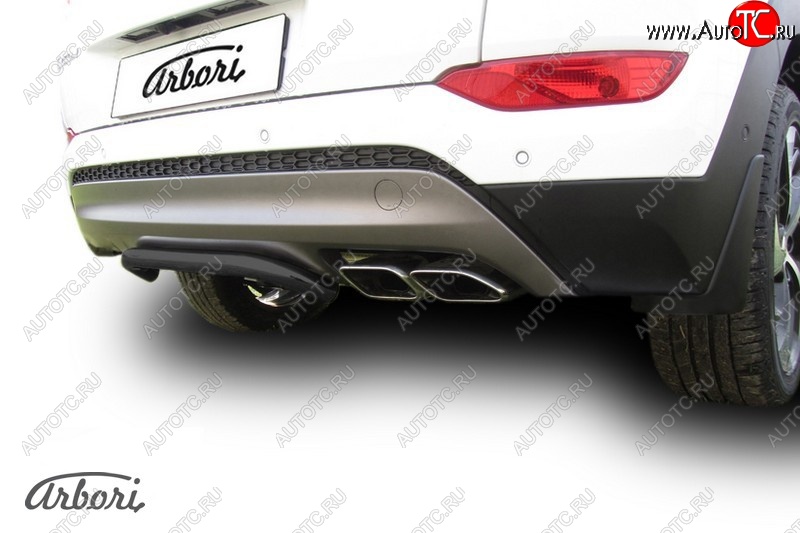 8 279 р. Защита заднего бампера Arbori (черная, 1 труба d42 mm). Hyundai Tucson TL дорестайлинг (2015-2018)  с доставкой в г. Майкоп