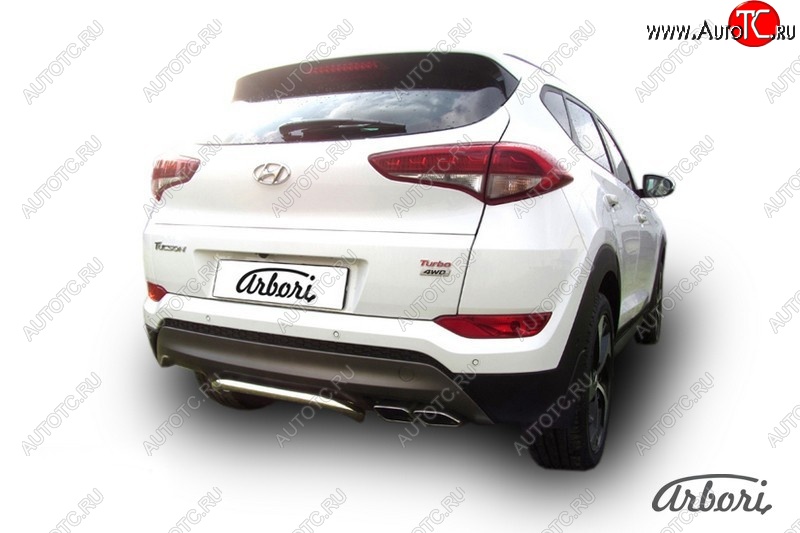 10 169 р. Защита заднего бампера Arbori (скоба, нержавейка, 1 труба d42 mm). Hyundai Tucson TL дорестайлинг (2015-2018)  с доставкой в г. Майкоп