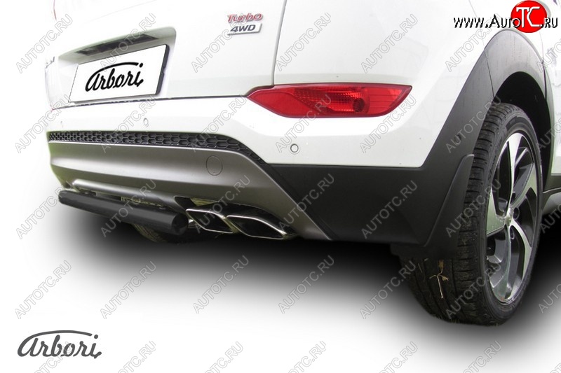 6 029 р. Защита заднего бампера Arbori (черная, 1 труба d57 mm). Hyundai Tucson TL дорестайлинг (2015-2018)  с доставкой в г. Майкоп