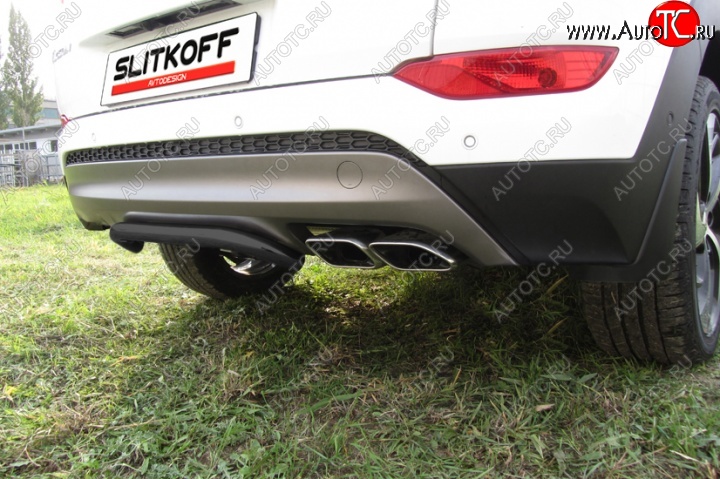 7 199 р. Защита заднего бампера из трубы d42 Slitkoff (скоба) Hyundai Tucson TL дорестайлинг (2015-2018) (Цвет: серебристый)  с доставкой в г. Майкоп