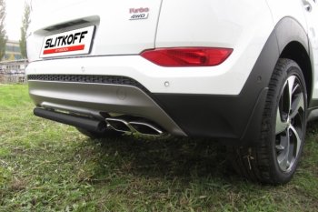 Защита заднего бампера из трубы d57 Slitkoff (короткая) Hyundai Tucson  TL (2015-2018) дорестайлинг