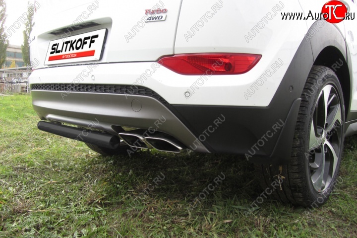 5 599 р. Защита заднего бампера из трубы d57 Slitkoff (короткая) Hyundai Tucson TL дорестайлинг (2015-2018) (Цвет: серебристый)  с доставкой в г. Майкоп