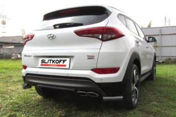 Защита заднего бампера из уголков d57 Slitkoff Hyundai Tucson  TL (2015-2018) дорестайлинг