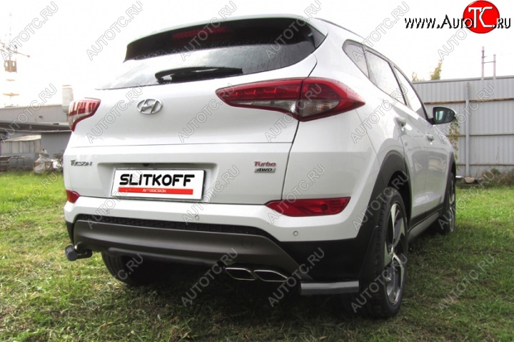 4 999 р. Защита заднего бампера из уголков d57 Slitkoff Hyundai Tucson TL дорестайлинг (2015-2018) (Цвет: серебристый)  с доставкой в г. Майкоп