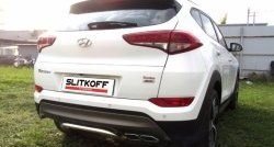 Защита заднего бампера диаметром 42 мм с изгибом Slitkoff Hyundai Tucson  TL (2015-2018) дорестайлинг