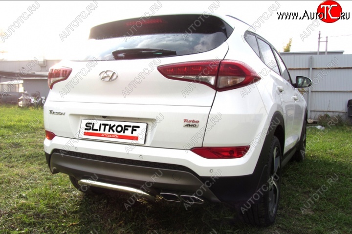 10 199 р. Защита заднего бампера диаметром 42 мм с изгибом Slitkoff Hyundai Tucson TL дорестайлинг (2015-2018) (Нержавейка, Полированная)  с доставкой в г. Майкоп