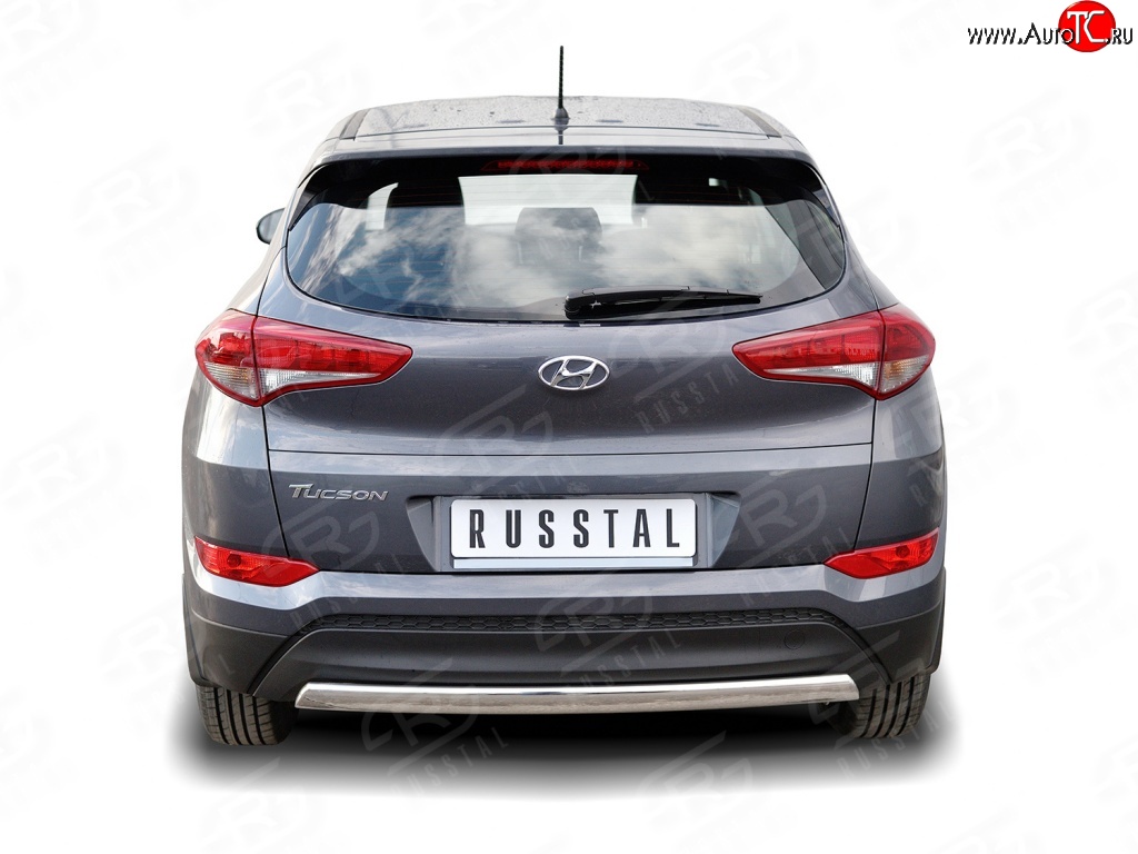 12 449 р. Защита заднего бампера (Ø75x42 мм, нержавейка) Russtal Hyundai Tucson TL дорестайлинг (2015-2018)  с доставкой в г. Майкоп