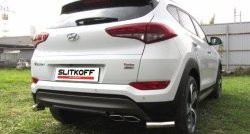Защита заднего бампера из двух боковых уголков диаметром 57 мм Slitkoff Hyundai Tucson  TL (2015-2018) дорестайлинг
