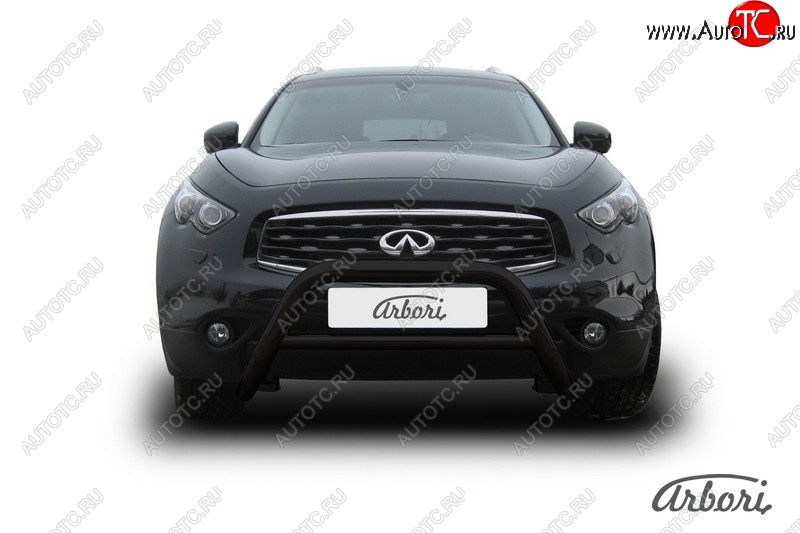 23 039 р. Защита переднего бампера Arbori (низкая, черная, 1 труба d76 mm). INFINITI FX35 S51 дорестайлинг (2008-2011)  с доставкой в г. Майкоп