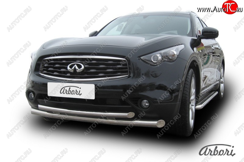 33 479 р. Защита переднего бампера Arbori (нержавейка, 2 трубы d76 и 57 mm) INFINITI FX35 S51 дорестайлинг (2008-2011)  с доставкой в г. Майкоп