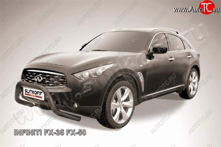25 999 р. Кенгурятник d76 Slitkoff (низкий, широкий) INFINITI FX35 S51 дорестайлинг (2008-2011) (Цвет: серебристый)  с доставкой в г. Майкоп
