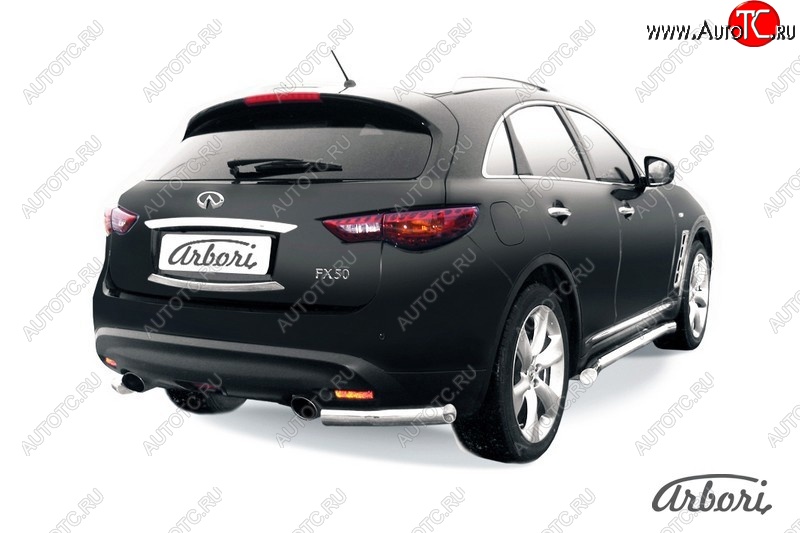 13 949 р. Защита заднего бампера Arbori (уголки, нержавейка, 1 труба d57 mm). INFINITI FX35 S51 дорестайлинг (2008-2011)  с доставкой в г. Майкоп