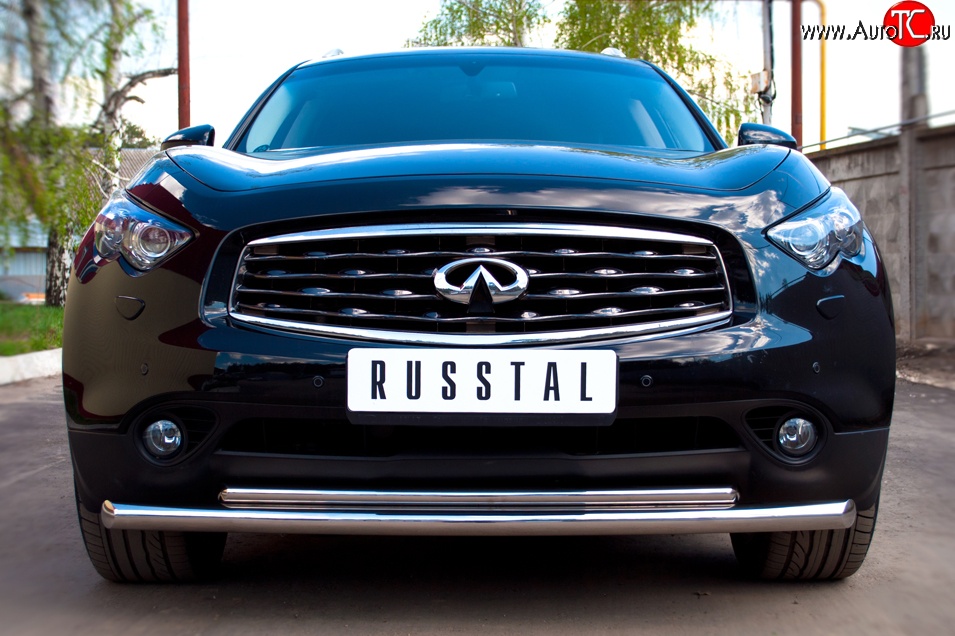 18 949 р. Защита переднего бампера (2 трубыØ63 и 42 мм, нержавейка) SLITKOFF INFINITI QX70 S51 (2013-2020)  с доставкой в г. Майкоп