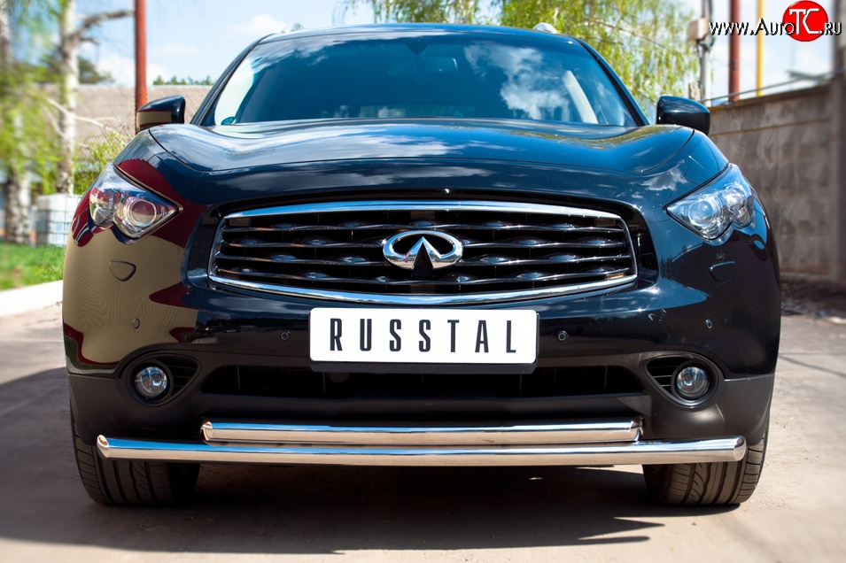20 999 р. Защита переднего бампера (2 трубыØ63 мм, нержавейка) SLITKOFF INFINITI QX70 S51 (2013-2020)  с доставкой в г. Майкоп