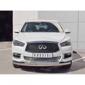 17 999 р. Защита переднего бампера (2 трубыØ75х42 мм, нержавейка) Russtal INFINITI QX60 L50 рестайлинг (2016-2021)  с доставкой в г. Майкоп. Увеличить фотографию 2
