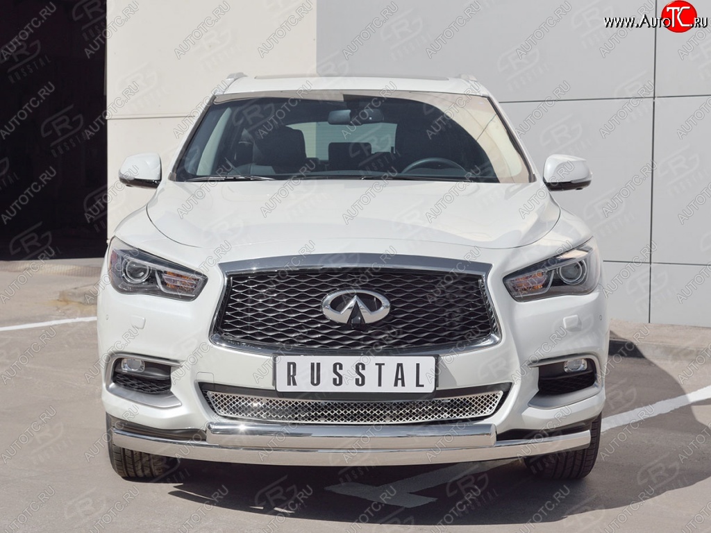17 999 р. Защита переднего бампера (2 трубыØ75х42 мм, нержавейка) Russtal INFINITI QX60 L50 рестайлинг (2016-2021)  с доставкой в г. Майкоп