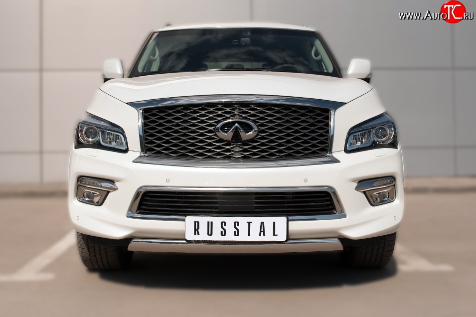 13 999 р. Защита переднего бампера (Ø75х42 мм, нержавейка) Russtal INFINITI QX80 Z62 1-ый рестайлинг (2014-2018)  с доставкой в г. Майкоп