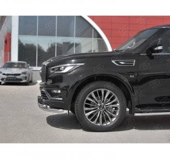 24 649 р. Защита переднего бампера (2 трубы Ø63 и 42 мм, нержавейка) SLITKOFF  INFINITI QX80  Z62 (2018-2024) 2-ой рестайлинг  с доставкой в г. Майкоп. Увеличить фотографию 2