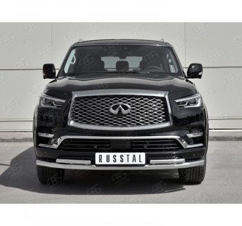 24 649 р. Защита переднего бампера (2 трубы Ø63 и 42 мм, нержавейка) SLITKOFF  INFINITI QX80  Z62 (2018-2024) 2-ой рестайлинг  с доставкой в г. Майкоп. Увеличить фотографию 3