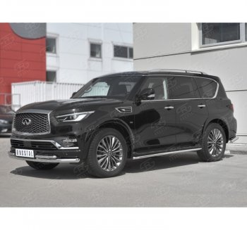 Защита переднего бампера (2 трубы Ø63 и 42 мм, нержавейка) SLITKOFF INFINITI QX80  Z62 (2018-2024) 2-ой рестайлинг