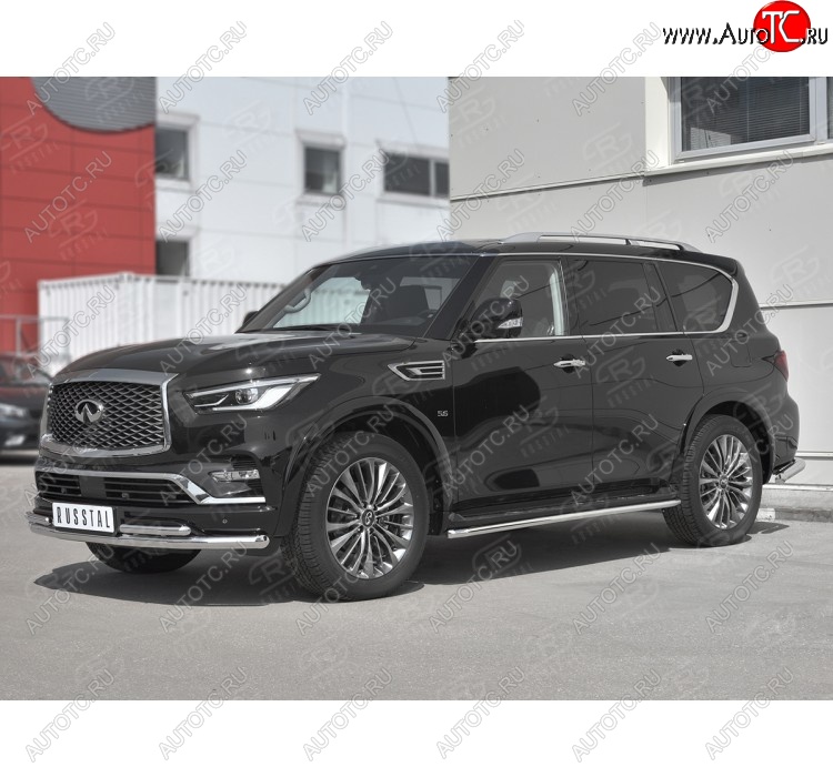 24 649 р. Защита переднего бампера (2 трубы Ø63 и 42 мм, нержавейка) SLITKOFF  INFINITI QX80  Z62 (2018-2024) 2-ой рестайлинг  с доставкой в г. Майкоп