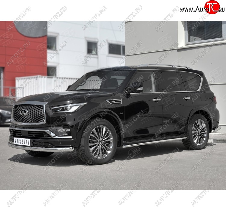 20 649 р. Защита переднего бампера (Ø76 мм, нержавейка) SLITKOFF INFINITI QX80 Z62 2-ой рестайлинг (2018-2024)  с доставкой в г. Майкоп
